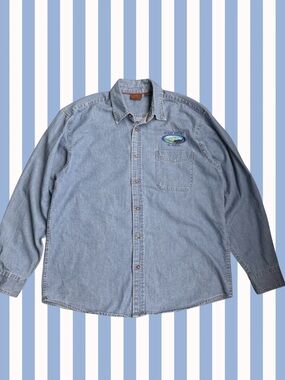 Harrington - Mt. Whitney Embroidered Light Blue Denim Long-Sleeve Shirt - L